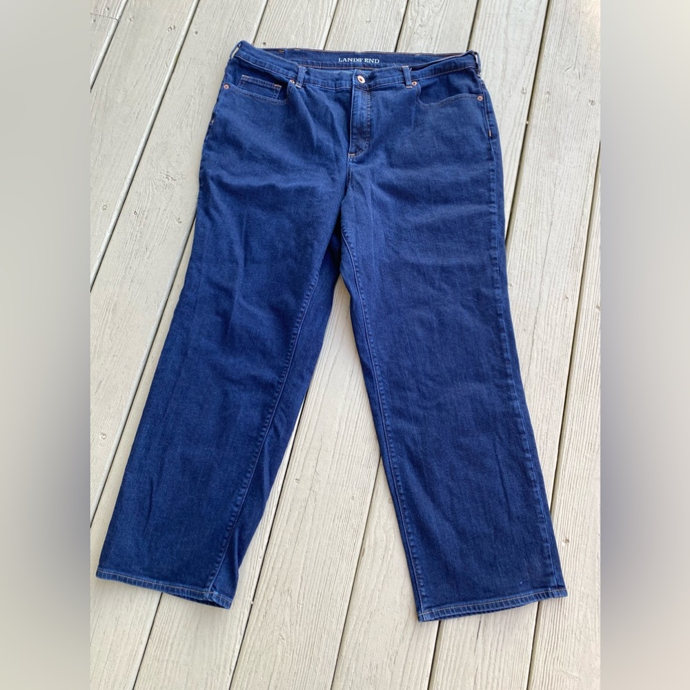 Lands' End Women's Blue High-rise Crop Jeans, Size: 16 (see measurement)